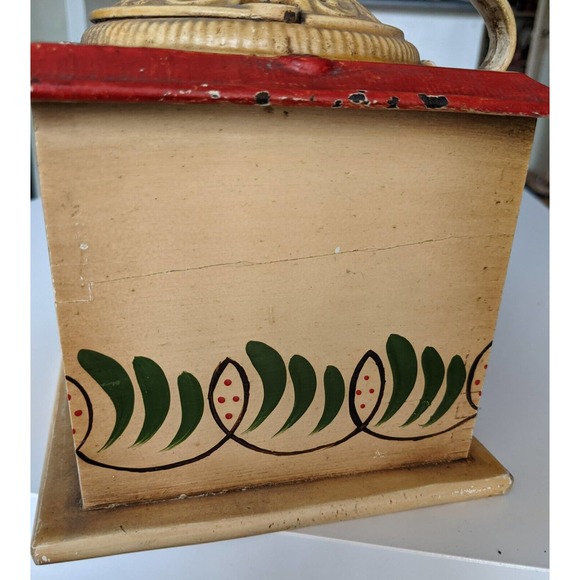 VINTAGE WOOD COFFEE GRINDER FOLK ART HANDPAINTED - Picture 5 of 6